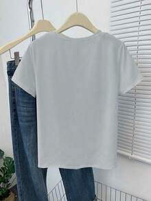 Camiseta de mujer, camiseta casual de manga corta con cuello redondo, 100% algodón puro, la elección perfecta para primavera y verano, camiseta para uso diario. |   Camiseta estampada |   Tela ligera, top casual de corte holgado para el día a día, transpirable y cómodo, imprescindible para todas las estaciones (lavable a máquina) - Ropa para el fin de semana, diseño divertido, camiseta de cuello redondo para mujer. - Blanco - Ver 10