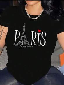 100% Algodón Premium: Camiseta única y moderna con diseño de la Torre Eiffel y la palabra PARIS en un estilo llamativo perfecta para amantes de la moda y el estilo y2k ideal para cualquier ocasión combina comodidad y estilo para destacar tu personalidad- Ropa de Moda Casual Suave y Transpirable para Diario - Negro - Ver 6