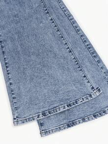 Calças jeans Y2K elásticas azuis de cintura baixa, skinny e bengala, femininas, sexy, vintage, elegantes, streetwear, bengala, férias, casual, calças bengala, verão 2026 casual - Azul Empoeirado - Ver 10