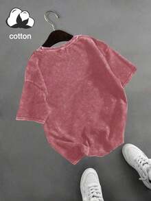 de mujer talla grande con muñeca sorprendida, cuello redondo, manga corta, casual, para primavera/verano/otoño, tops de vacaciones de verano - Rosa Fucsia - Ver 7