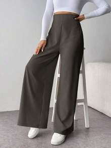 es texturizados de cintura alta y pierna ancha, casuales y elegantes, para volver a la escuela y al trabajo, para mujer - Gris Oscuro - Ver 6