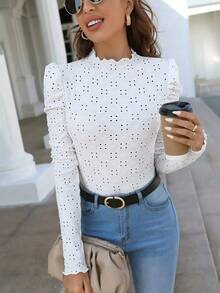 Frenchy Camiseta con bordado con ojal ribete fruncido - Blanco - Ver 4