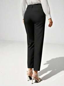 Pantalones de traje ajustados de nueve puntos para mujer - Negro - Ver 2