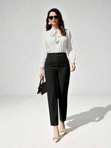 Pantalones de traje ajustados de nueve puntos para mujer - Negro - Ver 5