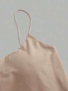 Camiseta de tirantes finos de un solo color simple, uso casual de todos los días para mujeres - Albaricoque - Ver 5