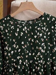 Camisa con estampado todo sobre y mangas con volantes, estilo casual de resort, tallas grandes.Atuendos de verano para mujer/Verano, ropa de mujer para vacaciones tropicales - Verde Oscuro - Ver 5