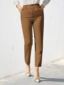 Pantalones de traje sólidos y simples para uso diario de mujer - Marrón - Ver 6