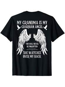 "My Grandmother Is A Guardian Angel In Heaven" T-Shirt - Unisex Commemorative Gift Suitable For Both Men And Women, Comfortable Crew Neck T-Shirt Made Of 100% Pure Cotton, Ideal As A Birthday Gift Or Tribute To Parents And Grandparents. - 黑色 - 查看 7