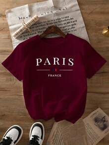 Women's Paris, France Graphic T-Shirt - Green Short Sleeve Casual Crew Neck Tee With Eiffel Tower And French Flag Design, Comfortable Medium Elastic Fit For Casual Wear, Women's T-Shirts - 白色 - 查看 5