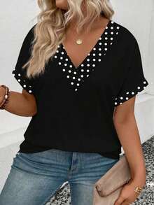 Selamara Camiseta casual y versátil con estampado de leopardo para mujer de talla grande, nueva llegada de primavera/verano - Negro 3 - Ver 6