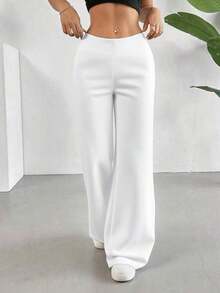 Pantalones anchos de unicolor blanco versátiles y casuales de primavera - Blanco - Ver 3
