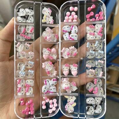 SANRIO 12 chiếc nơ hồng dễ thương, thích hợp để làm trang sức, phụ kiện trang sức DIY hình nơ mèo hoạt hình 3D