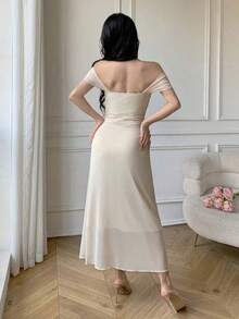 YHHCelisse Vestido elegante ajustado con hombros descubiertos y drapeado de unicolorYHH - Rosa - Ver 10