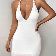 PETITE Women Light Yellow Mesh Halter Dress,Summer Dresses,Summer Dresses For Women,Pastel Dresses For Women - Blanco - Ver 1