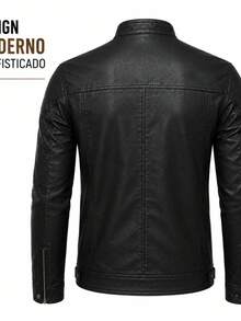 Men's PU Leather Casual Slim Fashion Winter Jacket - Black - View 2