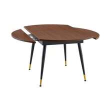 Modern Extendable Dining Table, Transforms From Round To Oval, MDF Tabletop In Black/Walnut With Gold Details, Sturdy Metal Legs, Saves Space In The Kitchen And Dining Room. - Brown - View 4