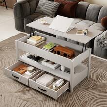 GOFLAME Farmhouse Lift Top Coffee Table Rectangular Center Table For Living Room Accent Table With Open Shelf & 2 Drawers - Light Grey - View 7