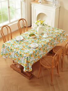 Lemon And Green Leaf Print PVC Composite Non-Woven Fabric Tablecloth, Waterproof, Oil-Proof, Splash-Proof, Easy To Clean And Reusable Rectangular Tablecloth, Suitable For Kitchen, Dining Room, Party, Home Decor - Multicolor - View 5