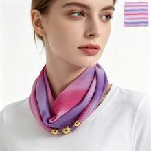 1pc Rainbow Gradient Striped Plaid Magnetic Clasp Scarf, Colorful Contrast Patchwork Design Printed Scarf, Easy Wear Infinity Scarf With Magnetic Closure, Lightweight Soft Silky Breathable Neckerchief, Gift For Women - Multicolor - View 18