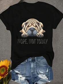 Una camiseta de mujer de manga corta, holgada, moderna, a la moda, retro y elegante, adecuada para actividades al aire libre en primavera y verano, con el estampado del perro chino Shar-Pei "No puedo hacerlo hoy", de cuello redondo, cómoda y suave.blusas para mujer,blusas casuales para dama,tops,, mujer premium,y2k,playeras de mujer curvy,ofertas y liquidaciones ropa mujer,playeras deportivas para mujer,,playeras de hombre, mujer,blusas>elegante EXEN - Negro - Ver 8
