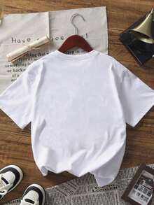 Women's Loose-Fitting T-Shirt With A Round Neck And Exquisite Print. Soft And Breathable Fabric, Comfortable To Wear, And Short Sleeves. Casual And Relaxed Fit, Versatile Style. Made From High-Quality 100% Pure Cotton (200 G). - 白色 - 查看 3