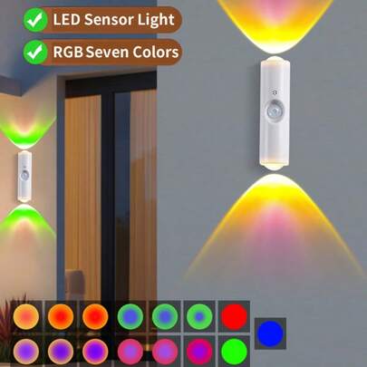 Rechargeable Cat Eye Dual-Head LED Wall Lamp, RGB 16 Colors Gradient Color Changing Wireless LED Sconce, Magnetic Mount Motion Sensor Night Light, Type C Rechargeable Indoor Home Decoration Lamp For Bedroom Bathroom Stairway Corridor Entryway