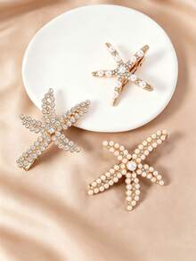 3pcs Vintage Faux Pearl Decor Starfish Shaped Hair Clip Stylish Hair Bun Maker Accessory, Suitable For Women And Girls For Daily Wear, Head Accessories, Hair Accessories For Women, Claw Clips, Hairpin, Beach Accessories - Multicolor - View 2