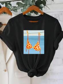 1 Piece Women's Black Pulp Graphic T-Shirt - Soft Cotton, Loose Fit, Vintage 90s Style, Inspired By Britpop, Casual For Everyday Wear, 180g, 100% Cotton - 黑色 3 - 查看 11