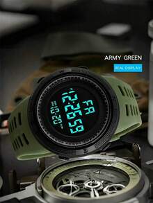 1pc Unisex Black Classic Large Dial Waterproof Shock-Resistant Sports Watch - Black - View 15