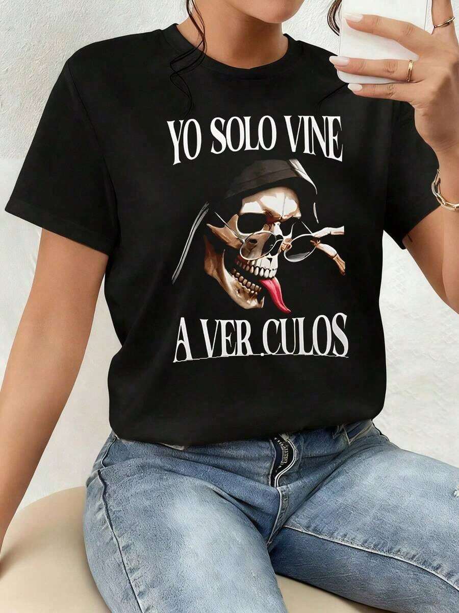 Women's T-Shirt With Skull And Dark Humor - Provocative Slogan, Comfortable Clothing. - 黑色 - 查看 1