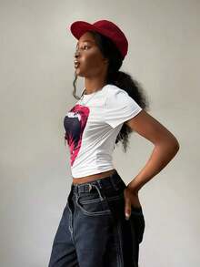 Unity Short Sleeve T-Shirt With Martini Cocktail Print, For Summer Wear - Breathable - 白色 2 - 查看 3