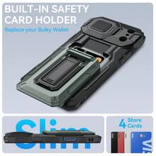 17 Pro Max Wallet Case [Holds 3-4 Cards][Kickstand Function][Full Camera Protection][Military-Grade Drop Protection] Rugged Phone Case Compatible With Iphone 13Pro 14 15Plus16 17 Pro Max Air, Black - Hijau - View 3