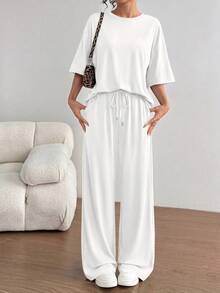 PRETTYGARDEN Women's Summer Clothes 2 Piece Sets Lounge For Short Sleeve Matching Airport Travel Outfits Casual White Vacation Summer Brunch White Outfits For Women Mothers Day Outfit - 白色 - 查看 1