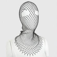 闪亮水钻装饰女士镂空渔网全脸面罩头巾帽,时尚派对/音乐节配饰 - A - 查看 9