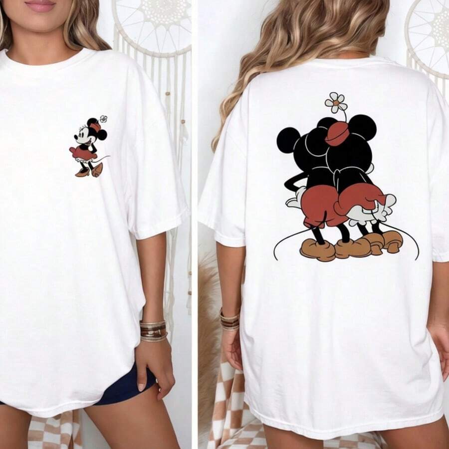 Mickey And Minnie Couple Shirt, Disney Valentine Day Shirt, Mouse Couples Shirt, Mickey Shirt, Minnie Shirt, Disney Matching Disney Oversized T-Shirt - trắng - Xem 1