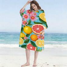 1件超大号清新柠檬葡萄柚印花沙滩斗篷,浅蓝色底色上饰有活力花卉图案,速干冲浪连帽沙滩浴巾 - 成人涤纶连帽沙滩袍 - 吸水性强,轻便易携,是游泳和送礼的理想之选 - A03 - 查看 6