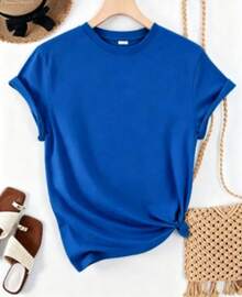 Women's 100% Brazilian Style Printed White T-Shirt, Casual Short Sleeve Round Neck Top For Spring And Summer, Women's Clothing Category, Unisex Soft Cotton Short Sleeve T-Shirt, Elegant Top Made Of Lightweight And Soft Cotton Fabric, Versatile Style For Everyday Wear - 藍色 - 查看 3