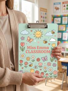 1pc Custom Teacher Clipboard, Personalized Name Acrylic Clipboard With Cute Themed Pattern, Sturdy Metal Clip For Classroom Use, Teacher Appreciation Gifts, Back To School Gift, Multiple Theme Doodle Pattern, Elementary Teacher Desk Decor, School Supply - Multicolor - View 7