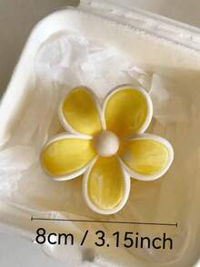 2pcs/Set Women's ABS White Polka Dot Hair Claw Clips And Yellow Floral Wave Hair Clips, Fashion Versatile Elegant Minimalist Solid Color Hair Claws, Suitable For Daily, Casual, Party, Beach, Vacation, Hairstyling, Face/Hair Washing, Makeup, Outfit Accessories, Autumn/Winter/Spring/Summer - Multicolor - View 3