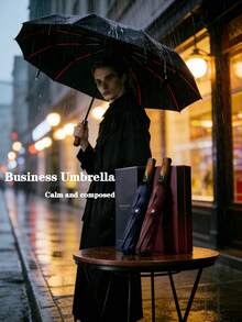 1pc Automatic Open & Close Heavy Duty Windproof Umbrella, High-End Solid Wood Handle, High Strength UV Protection Business Umbrella, Outdoor Automatic Folding Travel Umbrella, UPF50+ Alloy Ribs Wind-Resistant, Women's Umbrella, Outdoor With Umbrella Storage Bag, Unisex, Back To School Season, Gift, Daily Essential, Rainy Season Essential - A - View 6