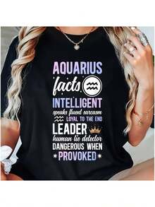 Camiseta Estampada para Mujer - Camiseta Casual de Manga Corta y Cuello Redondo con Hechos de ACUARIO en Texto Colorido y Audaz. Con un Corte Relajado para Todas las Estaciones, Perfecta para Uso Diario y Atuendos de Vacaciones (Lavable aáquina). - Negro - Ver 6