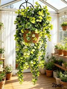 2pcs Mori Style Eucalyptus Hanging Vines, Round Leaves With Natural Drooping Vines, Versatile For Various Decor Scenarios, Highly Adaptable, Suitable For Garden Decoration, Gardening Supplies, Wedding Backdrop, Entryway/Windowsill Arrangement, Fireplace Decor, Autumn Home Soft Furnishing, Creating A Warm And Healing Autumn Atmosphere - Multicolor - View 12