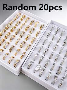 5/10/20/30 piezas Anillos de acero inoxidable con rhinestones de colores variados, elegantes y de moda, joyería de alta gama para compromiso y aniversario, adecuado para hombres y mujeres - anillo - Ver 19