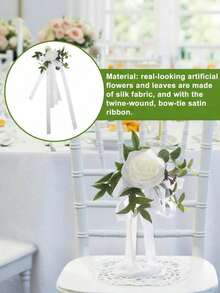 12/6pcs Wedding Aisle Chair Back Flower Bouquet Decor, Rose Style Wedding Chair Decorations (With Leaves And Ribbons), Suitable For Wedding Ceremony Decoration, Church Pew Decor. Holiday Party Supplies, Party Decorations, Wedding Decorations - A - View 7