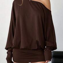 Vestido corto y ajustado de manga larga, asimétrico y sexy para mujer, para festivales de música y estilo streetwear moderno - Burdeos - Ver 4