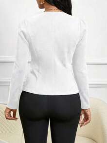 Lady Chaqueta abierta con detalles de botones en ante negro para otoño/invierno - Blanco - Ver 3