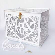 Money Box Holder For Receon, Rustic Wood DIY Envelop Gift Card W Box With Lock Ot, Brown, Large Capacity Ent Design - White - 查看 1