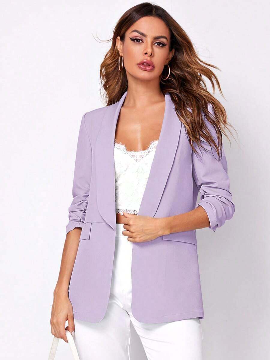 Blazer clásico para mujer, adecuado para el uso diario, con mangas largas, para uso casual en la oficina, apto para todas las estaciones - Lila Púrpura - Ver 1