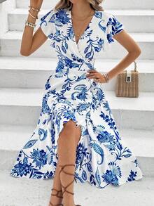 Holidaya Women's Floral Print Wrap Midi Dress - 白色 - 查看 1