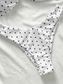 Elavelle Conjunto de bikini para mujer con estampado de lunares aleatorio, tirantes finos y corte alto sexy para el verano y la playa - Multicolor - Ver 5